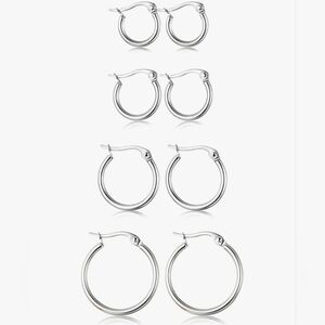 ORAZIO 4 Pairs Stainless Steel Hoop Earrings Set